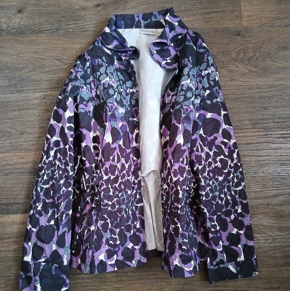Chico's Zenergy Women's Purple & Black Zip-Up Rain Jacket.